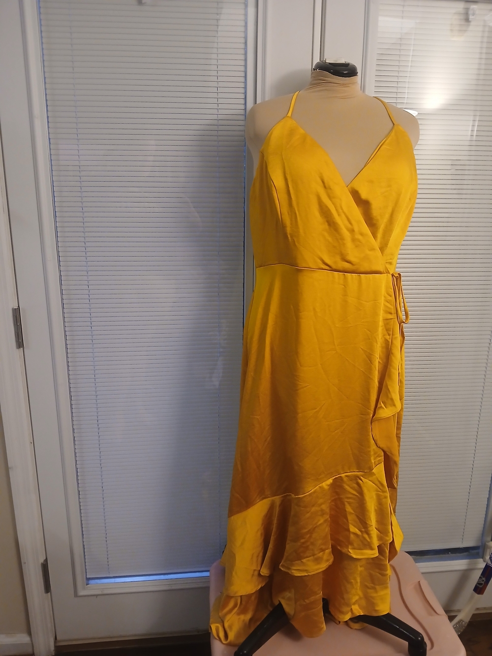 Nine West Mustard Yellow Wrap Maxi Dress